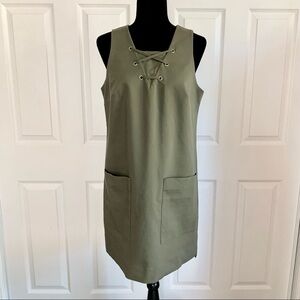 Who What Wear Olive Canvas Jumper Dress